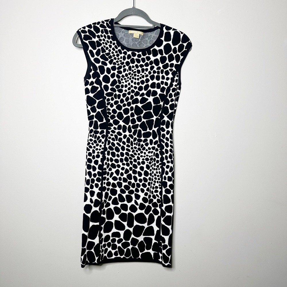 Michael Kors Sheath Dress Womens S Black White Giraffe Print Excellent Knit